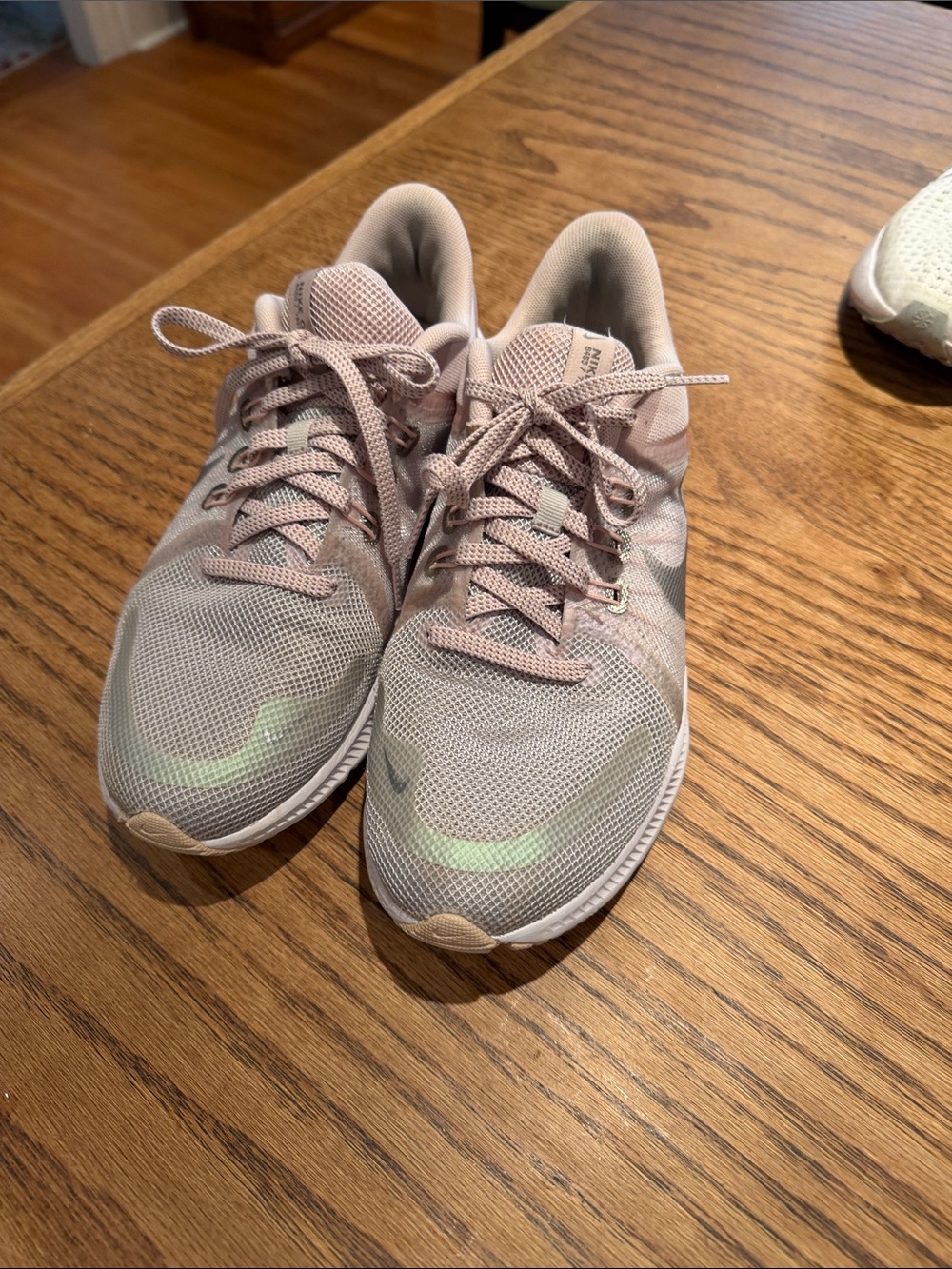Nike Women's Pale Pink and Light Green Mesh Running Sneakers